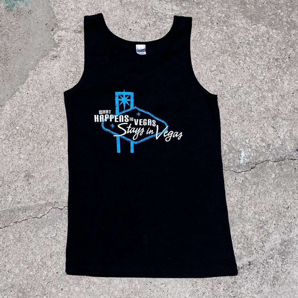 Las Vegas womens preowned black graphic tank top size large